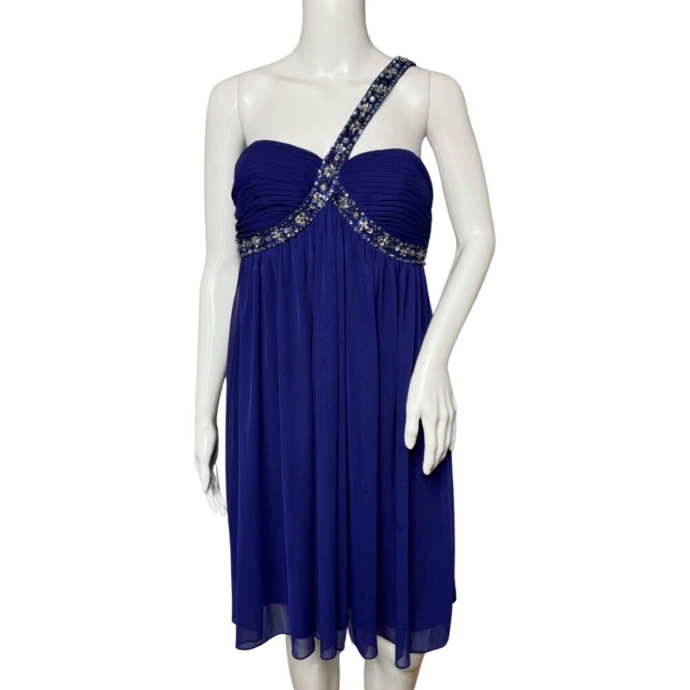 Xscape Dress Womens 10 Purple Shift Beaded One Shoulder Formal‎ Party Black Tie